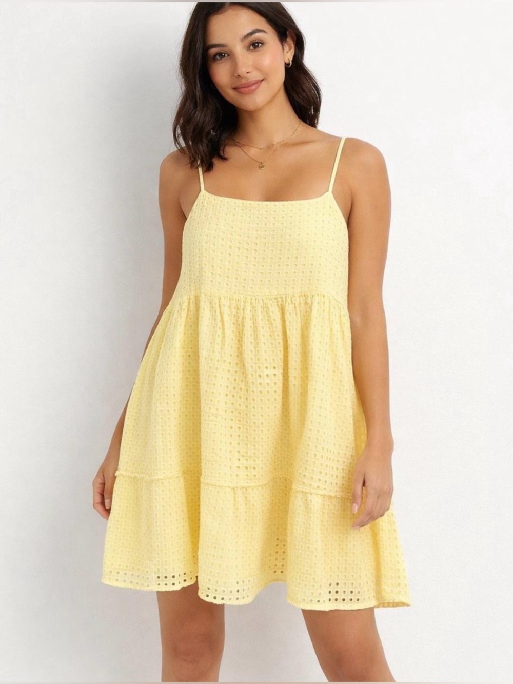 Urban Outfitters 100% Cotton Light Yellow Eyelet Dress Size 12